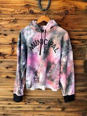 MUNICIPAL | Tie-Dye Cowl Hoodie in Pink & Gray XL